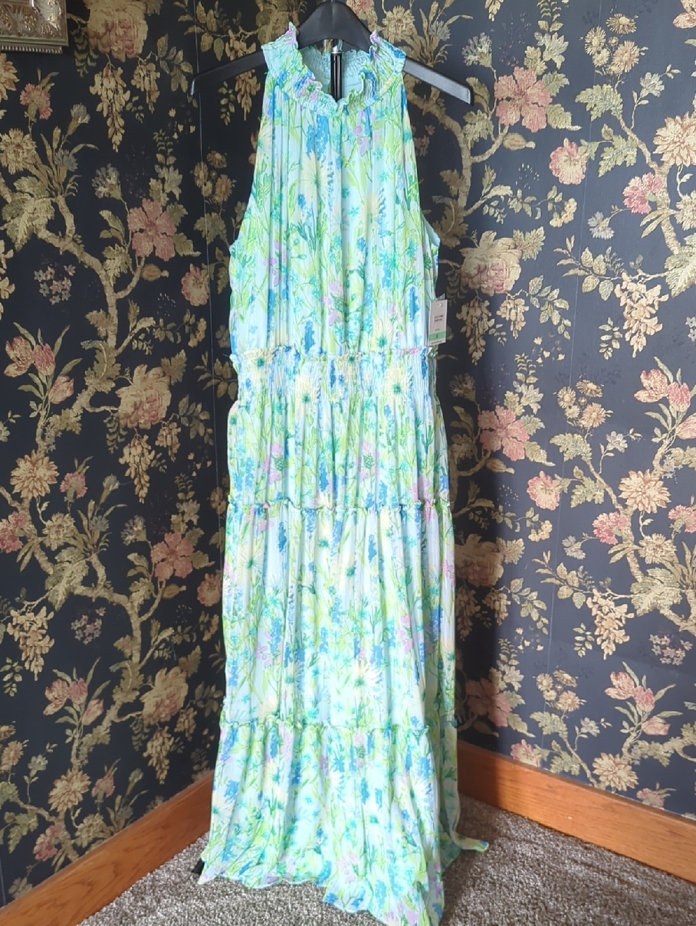 Taylor Pastel Floral Halter Maxi Dress in Mint & Sky Blue Size 8